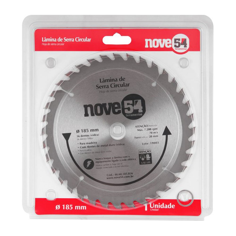 Lâmina de Serra Circular 7.1/4'' 36 Dentes 185 mm x 20 mm Nove54