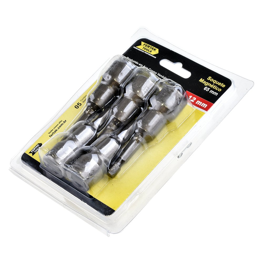 Soquete Magnético 08mm x 65mm de Aço Cromo Vanádio Cartela com 5