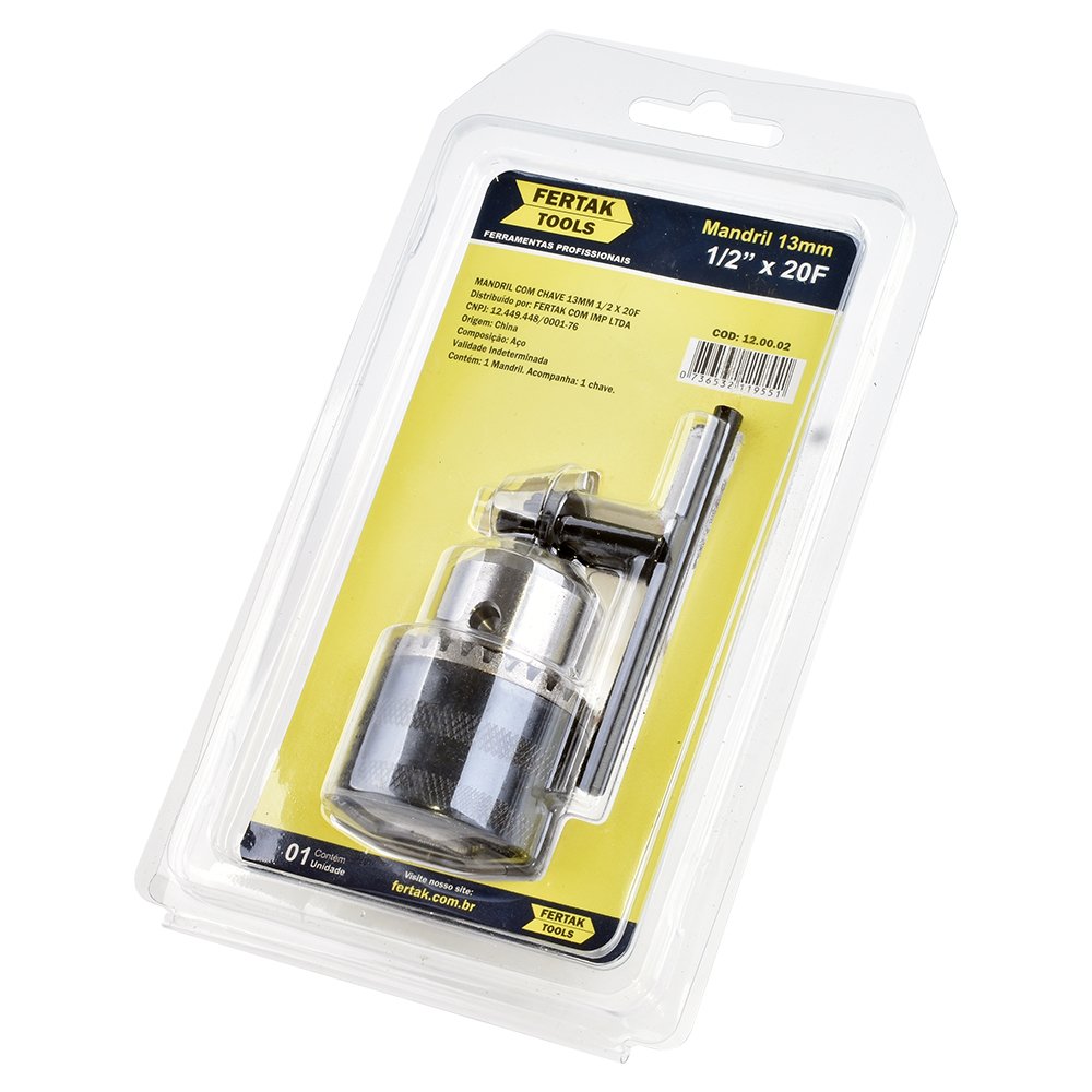 Mandril 13mm - 1/2'' - 20 Fios com Chave Fertak
