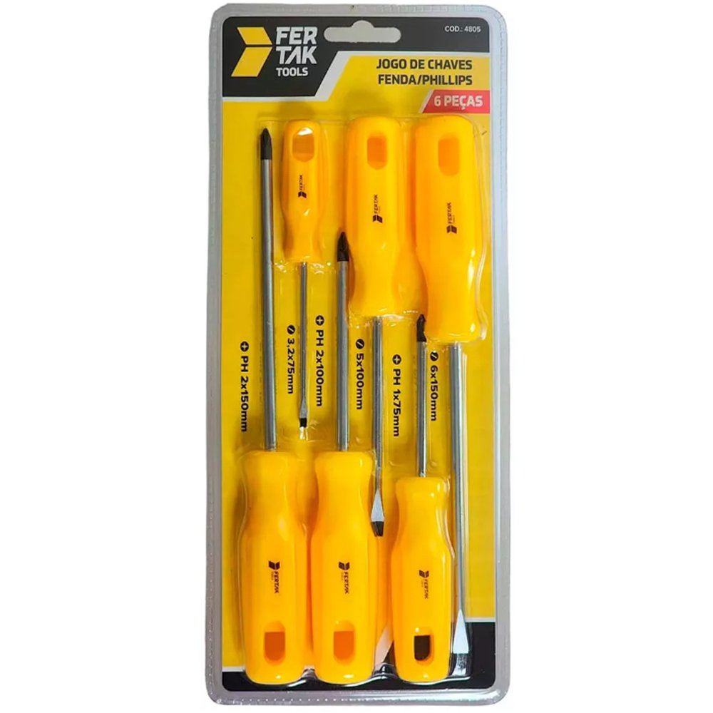 Jogo de Chave Fenda e Phillips Com 6 Peças Fertak
