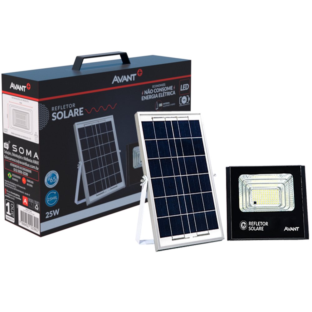 Refletor Led Solar Refletor LED Solare com Placa Solar e Controle 25W 6500K Avant