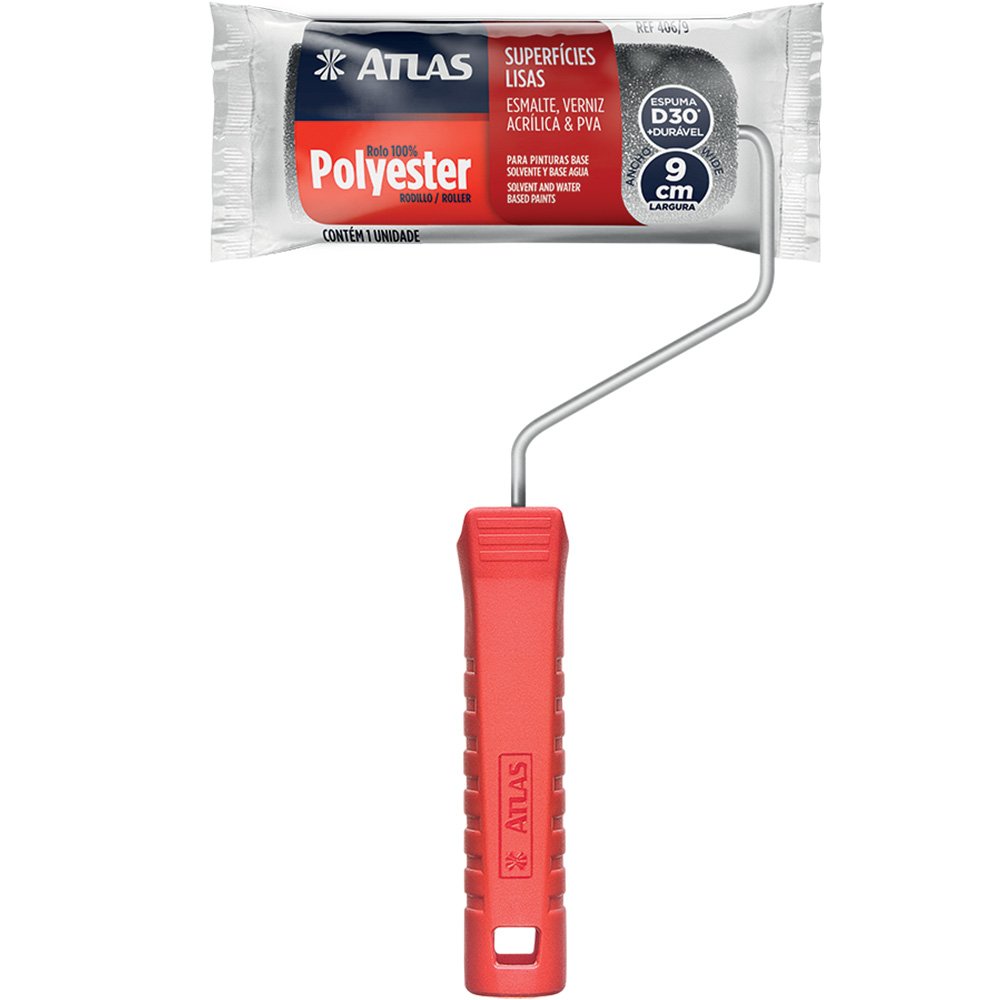 Rolo de Espuma Cinza de 09 cm com Cabo Modelo 406 Caixa com 36