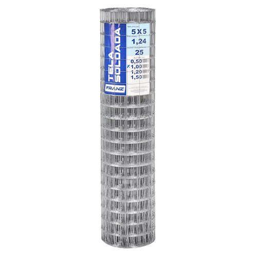 Tela Soldada Galvanizada 5x5cm Fio 1,24mm Altura 1,00m Comprimento 25 Metros Franz
