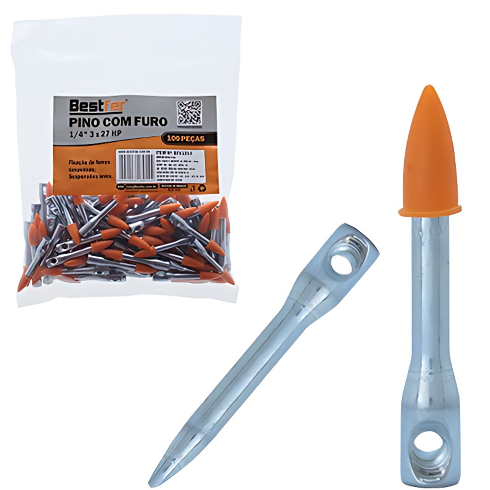 のあ Pino com Furo para Fixação a Pólvora 1/4'' - 3 x 27 HP Pacote com