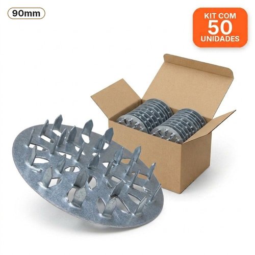 Kit 50 Conectores Galvanizados Redondos 90mm Anti Racha para Madeira