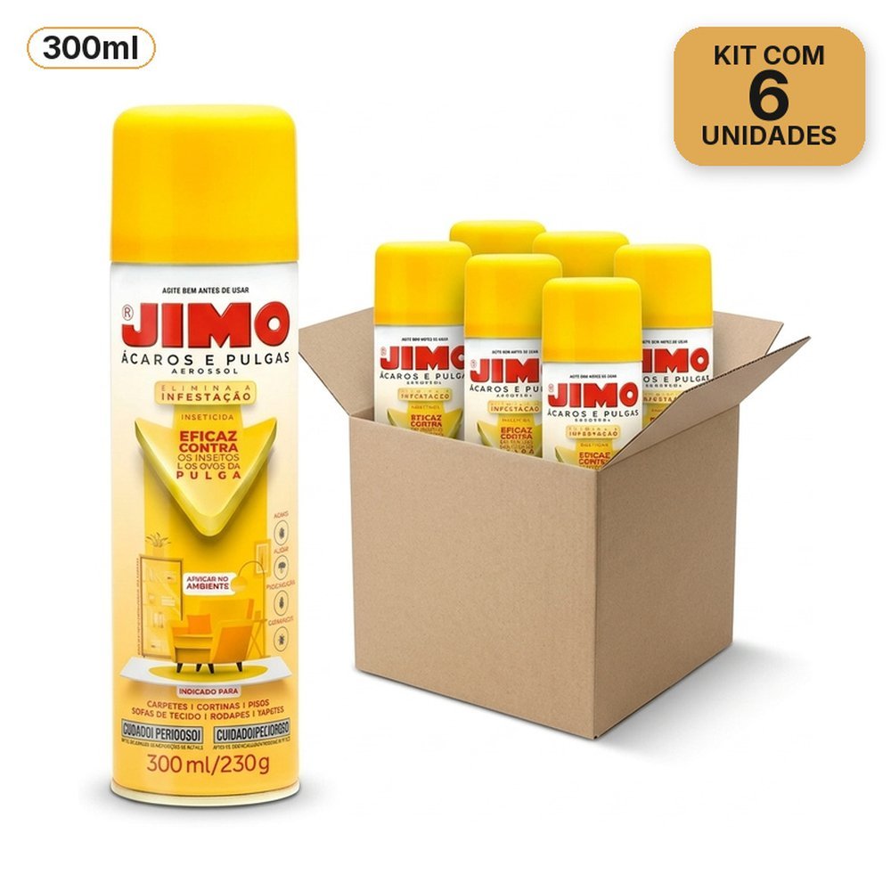 Kit 6 Aerossóis Jimo 300ml Cada para Combate de Ácaros e Pulgas